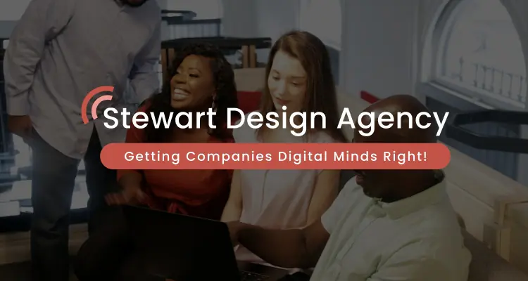 Stewart Design Agency logo on picture of staff